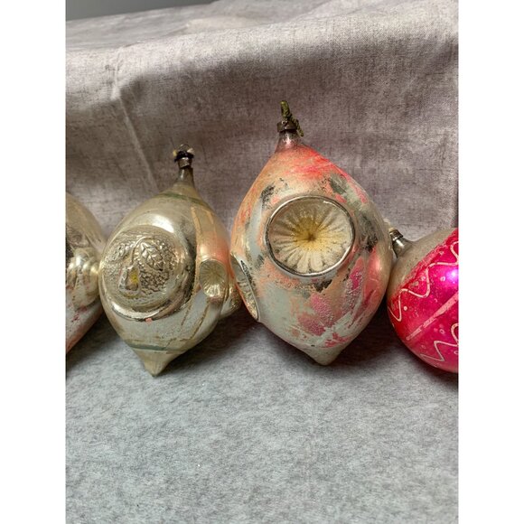 Vintage Mercury Glass Teardrop Christmas Ornaments Set of 6 Pink/Silver - Picture 9 of 10